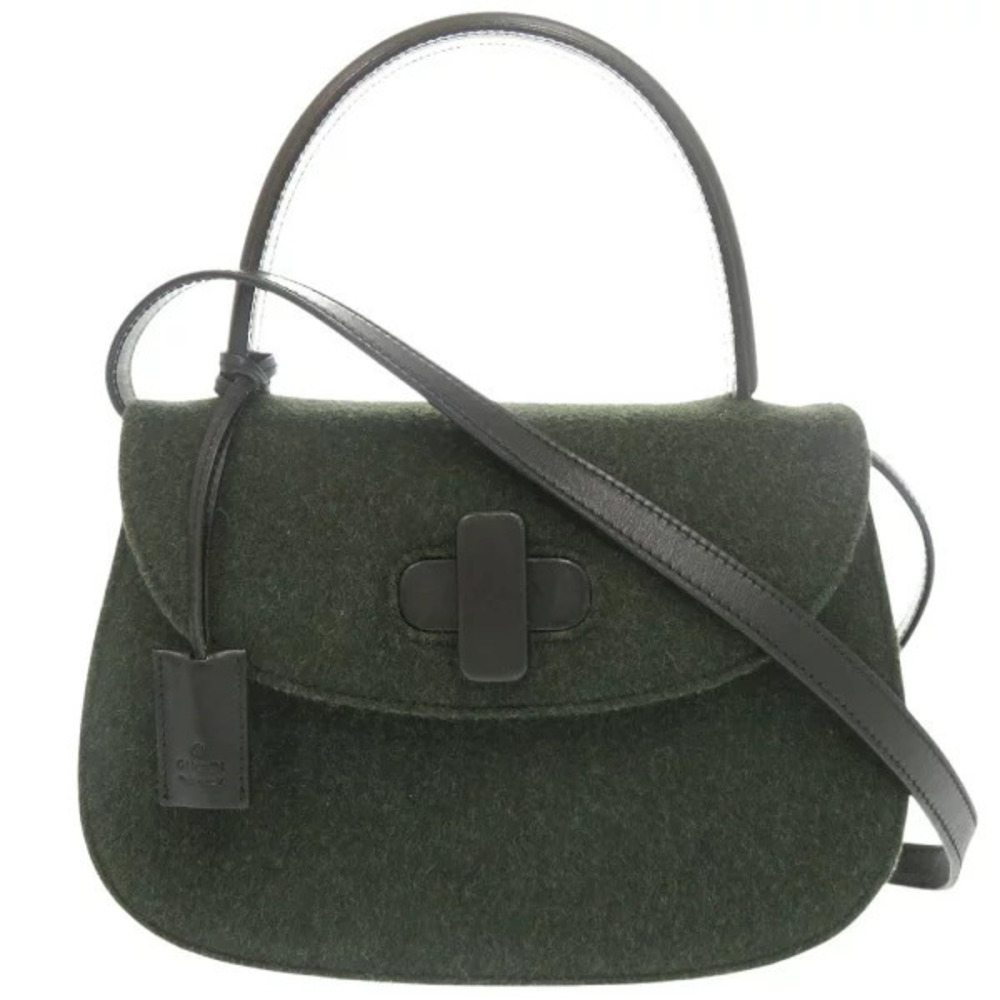 Gucci turnlock felt green black 2way Shoulder Bag